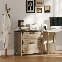 HOMCOM 2 Drawer Filing Cabinet, Farmhouse Office Storage Cabinet with Adjustable Hanging Bars for Letter, A4, Legal Size, Grey(m-1)