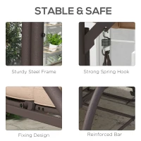 Outsunny Convertible Patio Swing Bed with Canopy and Cushions, 3 Seater Porch Swing for Outdoor, Backyard, Garden, Khaki(m-6)