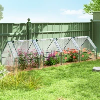 Outsunny Portable Mini Greenhouse Tunnel Growing Tent Plants Flower Warm House w/ Zippered Roll-up Doors, Clear(m-8)