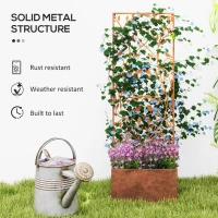 Outsunny Raised Garden Bed with Outdoor Privacy Screen, Metal Planter Box with Trellis, Wall-Mounted or Freestanding, Brown(m-6)