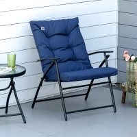 Outsunny Foldable Lounge Chair, Fabric Upholstered Recliner, Outdoor Lounger with Armrest, Metal Frame for Backyard, Blue(m-1)
