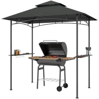 Outsunny 8' x 5' Outdoor Grill Gazebo, Double Tiered Barbecue Grill Gazebo Shelter with 2 Side Shelves, Hooks, Dark Grey(m-2)