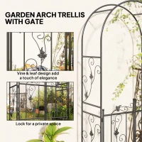 Outsunny 7ft Steel Garden Arch with Gate, Garden Arbor Trellis for Climbing Plants, Roses, Vines, Wedding Arch for Outdoor, Garden, Lawn, Backyard, Black(m-4)