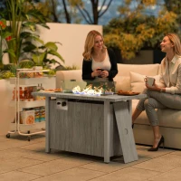 Outsunny 50,000 BTU Gas Fire Pit Table with Cover and Glass Screen, Grey(m-1)