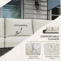 Outsunny 3-Seat Outdoor Couch with Cushions, PE Rattan Patio Couch with Wood Grain Armrests, Outdoor Sofa for Porch, Sunroom, Garden, Poolside, Cream White(m-4)