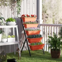 Outsunny 5-Tier Raised Garden Bed Plant Stand Flower Pots with Leaking Holes Red(m-8)
