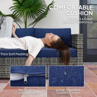 Outsunny 4 Pieces Rattan Wicker Outdoor Conversation Furniture Set w/ Corner Sofa Loveseats Coffee Table Cushions, Navy Blue(m-5)