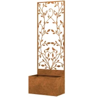 Outsunny Raised Garden Bed with Outdoor Privacy Screen, Metal Planter Box with Trellis, Wall-Mounted or Freestanding, Brown(m-2)