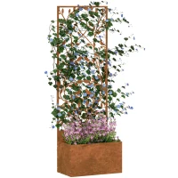 Outsunny Raised Garden Bed with Outdoor Privacy Screen, Metal Planter Box with Trellis, Wall-Mounted or Freestanding, Brown(m-11)