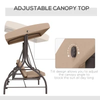 Outsunny Convertible Patio Swing Bed with Canopy and Cushions, 3 Seater Porch Swing for Outdoor, Backyard, Garden, Khaki(m-5)