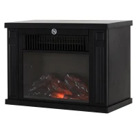 HOMCOM 14" 1000W Mini Standing Electric Fireplace Portable Heater with Overheating, Black(m-11)