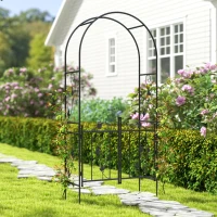 Outsunny 7ft Steel Garden Arch with Gate, Garden Arbor Trellis for Climbing Plants, Roses, Vines, Wedding Arch for Outdoor, Garden, Lawn, Backyard, Black(m-10)