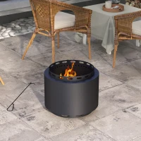 Outsunny Smokeless Fire Pit, Portable Wood Burning Firepit with Poker for Garden Camping Bonfire Party, Metal, Black(m-9)