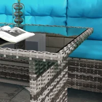 Outsunny 6pcs Outdoor Rattan Sofa Set Garden Wicker Sectional Couch Furniture Set with Dining Table and Chair Sky Blue(m-9)