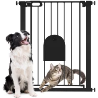 PawHut 30"-32" Extra Wide Pet Gate Barrier with Small Door, 35"H Dog Gate with Safety Gate Barrier, Stair Pressure Fit, Black(m-11)
