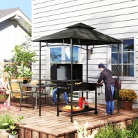 Outsunny 8' x 5' Outdoor Grill Gazebo, Double Tiered Barbecue Grill Gazebo Shelter with 2 Side Shelves, Hooks, Dark Grey(m-10)