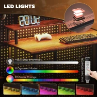 HOMCOM Computer Desk with Storage, 55" Reversible Computer Table with Power Outlets and LED Lights, Rustic Brown(m-5)