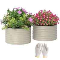 Outsunny Set of 2 Raised Garden Bed, Metal Planter Box with Safety Edging, Easy-to-assemble Stock Tank, Cream White(m-11)