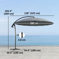 Outsunny 9FT Cantilever Umbrella with 16 Fibreglass Ribs, Offset Hanging Umbrella, Patio Umbrella with Crank and Cross Base, Grey(m-3)