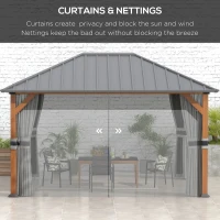 Outsunny 13' x 10' Hardtop Gazebo with Netting Sidewalls and Curtains, Galvanized Steel Outdoor Gazebo Canopy for Garden(m-6)