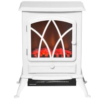 HOMCOM Free Stand Electric Fireplace Stove Heater with Adjustable LED Flame Effect and Front Door, 750W/1500W, White(m-13)