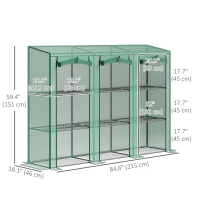 Outsunny Lean-to Greenhouse with 3 Tier Shelves, Mini Greenhouse with 3 Roll-Up Doors for Indoor Outdoor, Green(m-3)