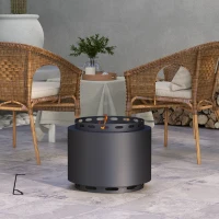 Outsunny Smokeless Fire Pit, Portable Wood Burning Firepit with Poker for Garden Camping Bonfire Party, Metal, Black(m-8)