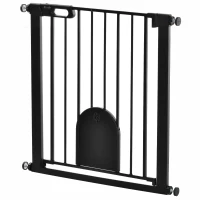 PawHut 30"-32" Extra Wide Pet Gate Barrier with Small Door, 30"H Dog Gate with Safety Gate Barrier, Stair Pressure Fit, Black(m-2)
