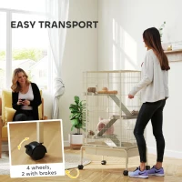 PawHut 47" Small Animal Cage, 4 Levels Large Rolling Metal Ferret Cage w/ 5.9" Deep Tray, Ramps, Water Bottle, Food Dish, Beige(m-7)