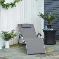 Outsunny Ergonomic Lounger Chair Portable Armchair with Removable Headrest Pillow for Garden Patio Outside All Aluminum Frame Dark Grey(m-10)