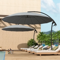 Outsunny 9FT Cantilever Umbrella with 16 Fibreglass Ribs, Offset Hanging Umbrella, Patio Umbrella with Crank and Cross Base, Grey