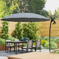 Outsunny 9FT Cantilever Umbrella with 16 Fibreglass Ribs, Offset Hanging Umbrella, Patio Umbrella with Crank and Cross Base, Grey(m-8)