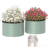 Outsunny Set of 2 Raised Garden Bed, Metal Planter Box with Safety Edging, Easy-to-assemble Stock Tank, Light Green(m-11)