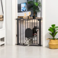 PawHut 30"-32" Extra Wide Pet Gate Barrier with Small Door, 30"H Dog Gate with Safety Gate Barrier, Stair Pressure Fit, Black(m-1)