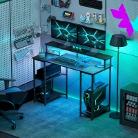 HOMCOM Computer Desk with Storage, 47" Reversible Computer Table with Power Outlets and LED Lights, Distressed Black(m-2)