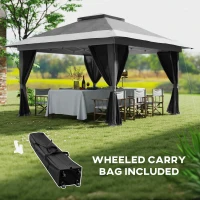 Outsunny 11.7' x 11.7' Pop Up Canopy Tent with Netting, UPF50+ Instant Sun Shelter with Wheeled Carry Bag and Sand Bags(m-7)