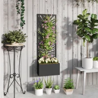 Outsunny Raised Garden Bed with Outdoor Privacy Screen, Metal Planter Box with Trellis, Wall-Mounted or Freestanding, Black(m-7)