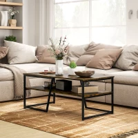 HOMCOM Industrial Coffee Table, 2-tier Center Table with Storage Shelf, Wood Look Accent Furniture with Metal Frame for Living Room, 41.7" x 21.7" x 17.7", Rustic Brown(m-8)