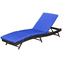 Outsunny Wicker Patio Lounger, Outdoor S Shape Recliners Lounge Chair w/ 5-Level Adjustable Backrest, Soft Padded Cushion Perfect for Outdoor Use, Dark Blue(m-10)