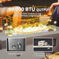 Outsunny 42" Propane Fire Pit Table 50,000 BTU Outdoor Gas Fire Table with Hideaway Propane Tank Holder, Waterproof Cover(m-6)