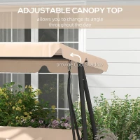 Outsunny 3-Seat Outdoor Patio Swing Chair, Converting Flat Bed, Canopy Swing with Adjustable Shade, Removable Cushions, Cup Holder, Light Brown(m-5)