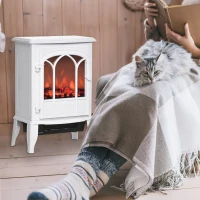 HOMCOM Electric Fireplace Stove, Freestanding Fireplace Heater with Realistic Flame, Adjustable brightness, Overheating Safety System, White(m-8)