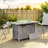 Outsunny 50,000 BTU Gas Fire Pit Table with Cover and Glass Screen, Grey(m-8)