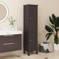 kleankin Tall Bathroom Cabinet, Freestanding Storage Organizer with Adjustable Shelves and Cupboards, 15" x 13" x 63", Dark Brown(m-8)