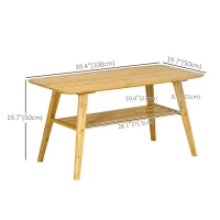 HOMCOM 2 Tier Coffee Table Bamboo Tea Table with Storage Shelf Sleek Rectangle Desk Wood Grain Living Room Home Furniture 39.25" x 19.75" x 19.75"(m-3)