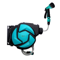 Outsunny Hose Reel, 33 ft Retractable Garden Hose, Hose Reel Wall Mounted, Water Hose Reel Automatic Rewind, Dark Grey(m-11)