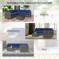 Outsunny 4 Pieces Rattan Wicker Outdoor Conversation Furniture Set w/ Corner Sofa Loveseats Coffee Table Cushions, Navy Blue(m-7)