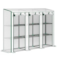 Outsunny Lean-to Greenhouse with 3 Tier Shelves, Mini Greenhouse with 3 Roll-Up Doors for Indoor Outdoor, White(m-11)