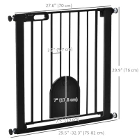 PawHut 30"-32" Extra Wide Pet Gate Barrier with Small Door, 30"H Dog Gate with Safety Gate Barrier, Stair Pressure Fit, Black(m-3)