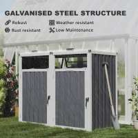 Outsunny Double Garbage Bin Shed, Lockable Outdoor Storage Shed with Openable Lid, Galvanized Frame for Garden Patio, Dark Grey(m-6)